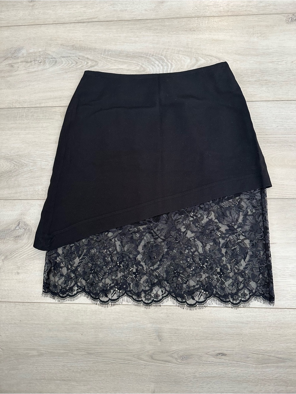 Reformation Black Asymmetrical Lace Midi Skirt Size 4